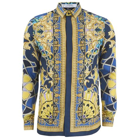 blue and gold versace shirt|versace collection men shirt black.